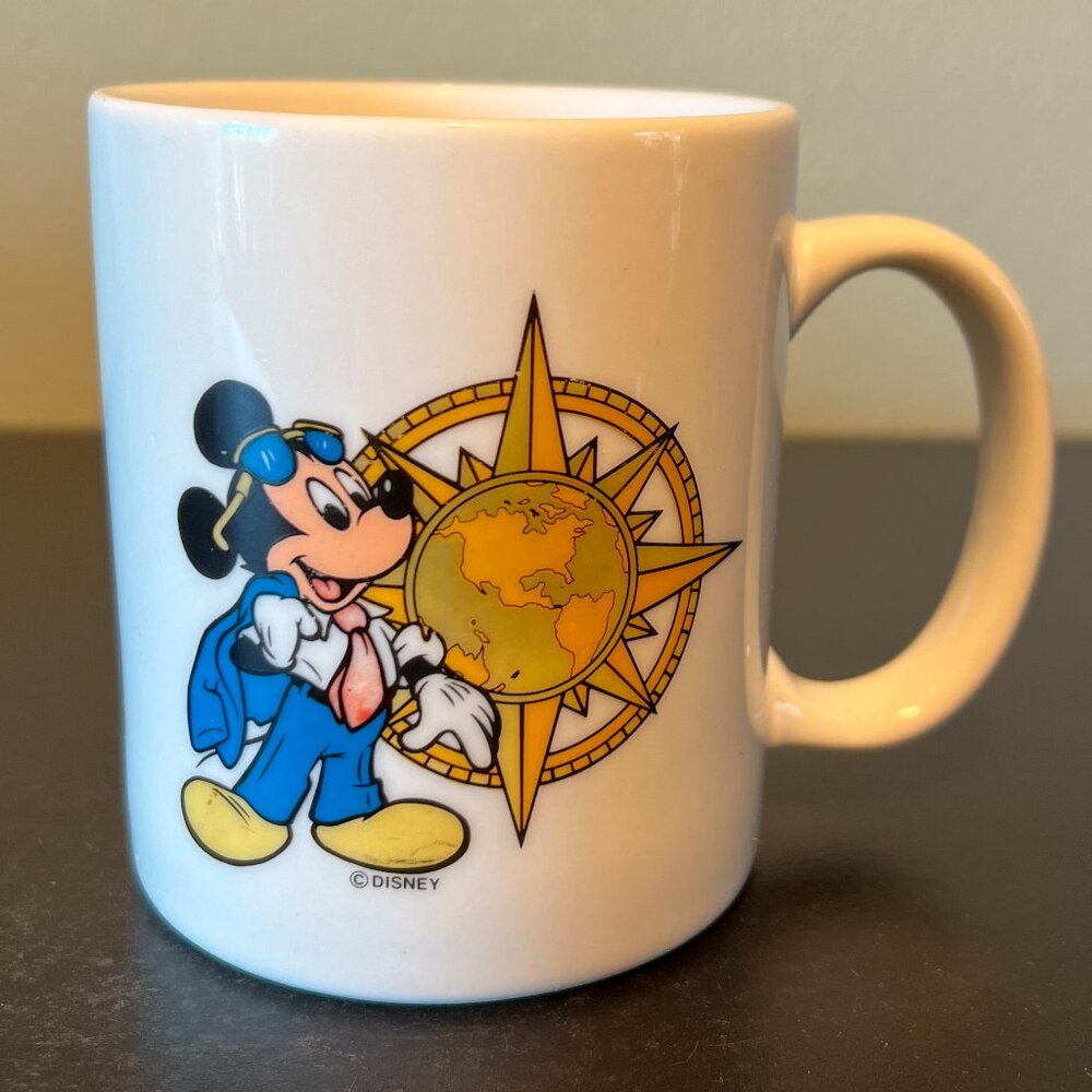 Vintage Disney Mickey Mouse World Map Compass Mug Linyi Ceramic Coffee Cup Retro